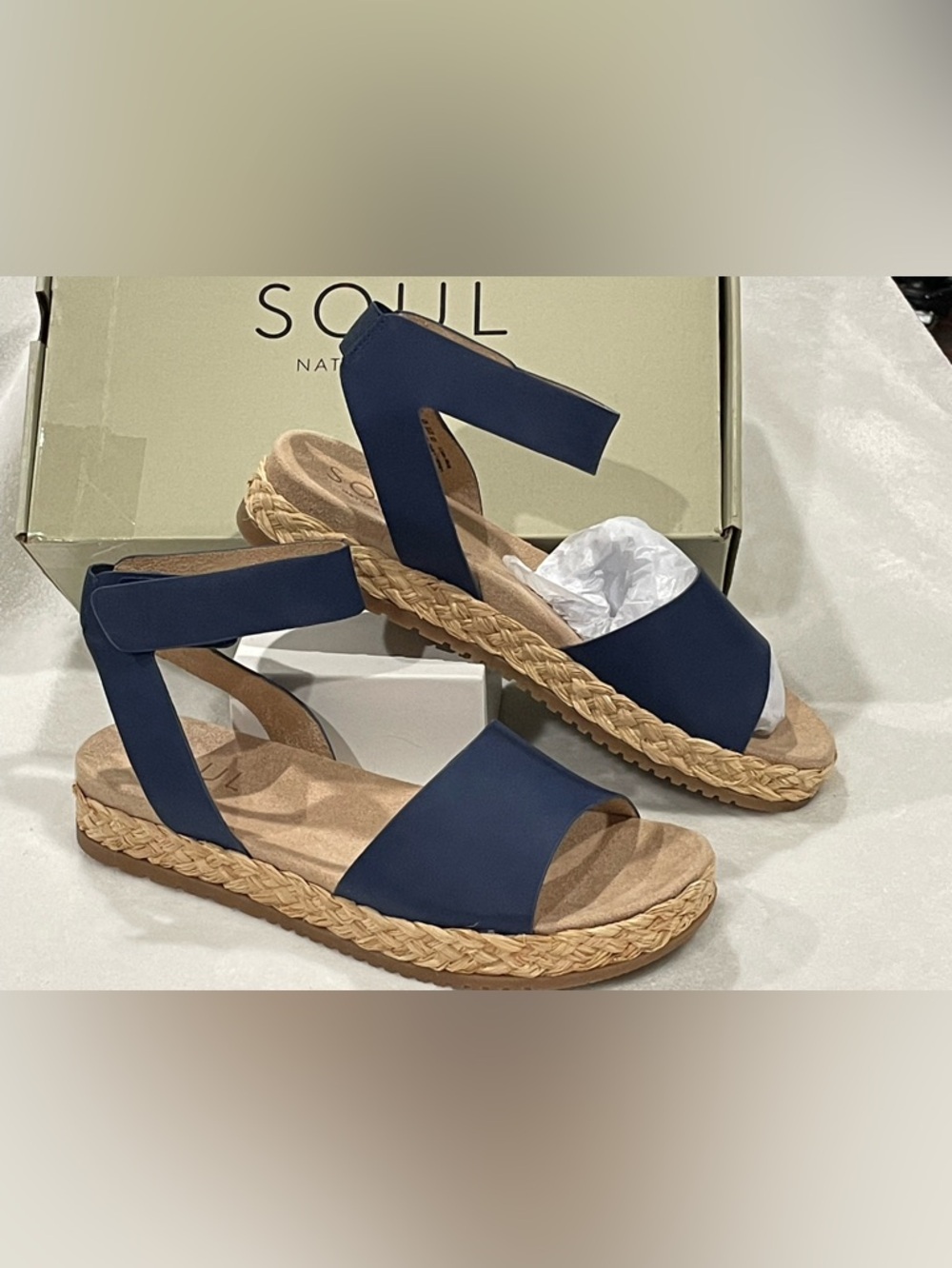 SOUL Naturalizer Deara Navy Blue Platform Flat Espadrille Sandals Sz 10 BNWB - Picture 7 of 8
